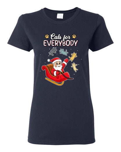 Cats for Everybody, Cute Santa Claus Santa's Sleigh Floating Space Cat  Ugly Christmas Womens Graphic T-Shirt
