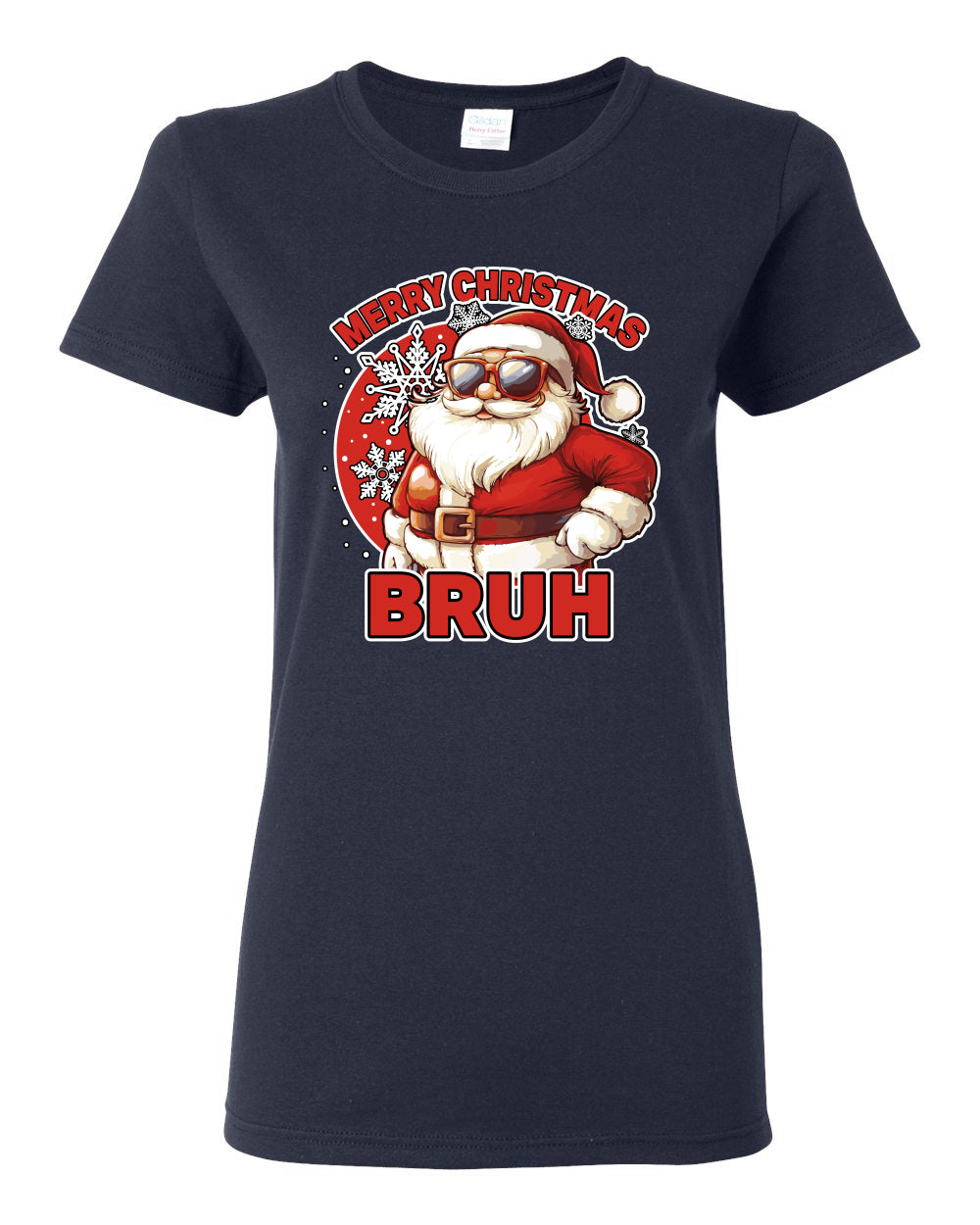 Merry Christmas Bruh | Funny Cool Santa Claus Sunglasses Trendy Hip Viral Meme Ugly Christmas Womens Graphic T-Shirt