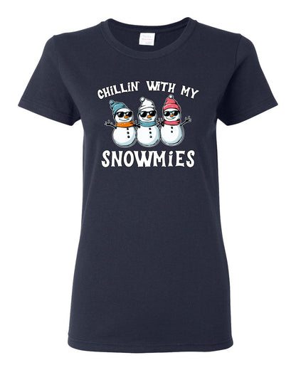 Chillin With My Snowmies, Funny Cute Snow Man Winter Holiday Snowman Homies  Ugly Christmas Womens Graphic T-Shirt