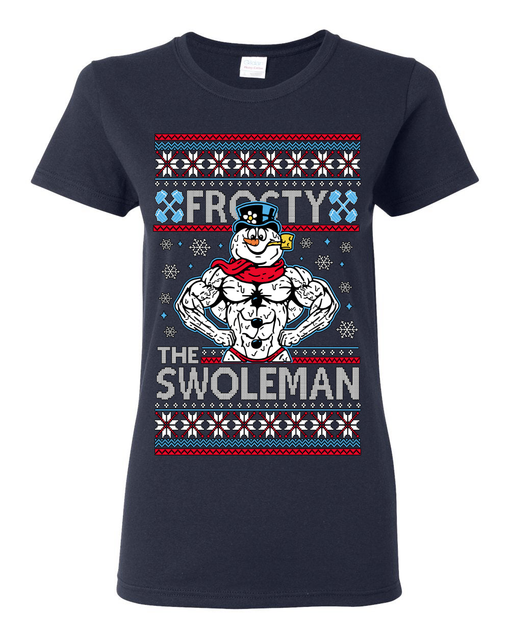 Frosty the Swoleman, Funny Snow Man Workout Gym Weight Lifting, Snowman Classic Movie Ugly Christmas Sweater Ugly Christmas Womens Graphic T-Shirt