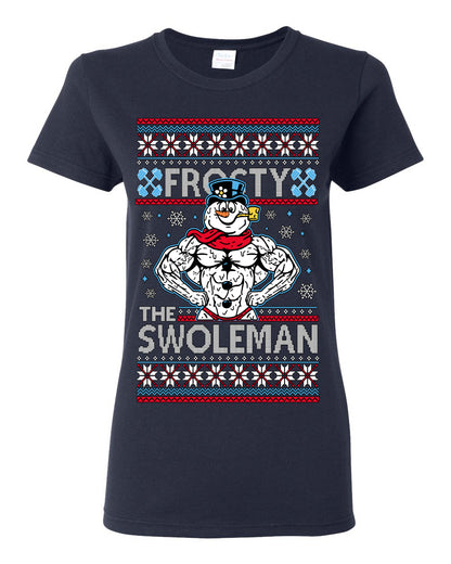 Frosty the Swoleman, Funny Snow Man Workout Gym Weight Lifting, Snowman Classic Movie Ugly Christmas Sweater Ugly Christmas Womens Graphic T-Shirt