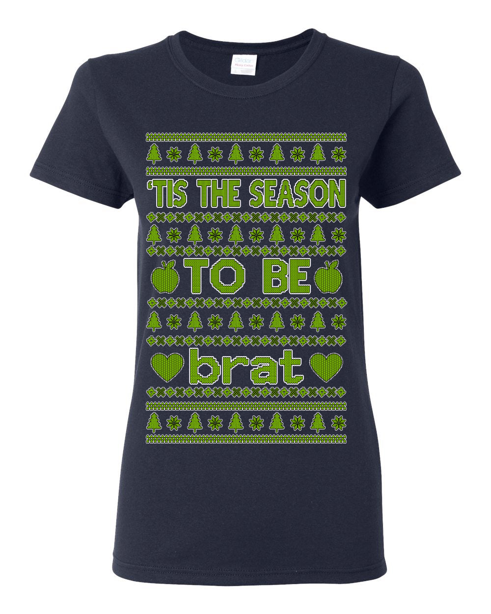 Tis the Season to Be Brat Green Text, Xmas Viral Meme Music Rave Concert Merch, Unisex Ugly Christmas Sweaters for Women Men Ugly Christmas Womens Graphic T-Shirt