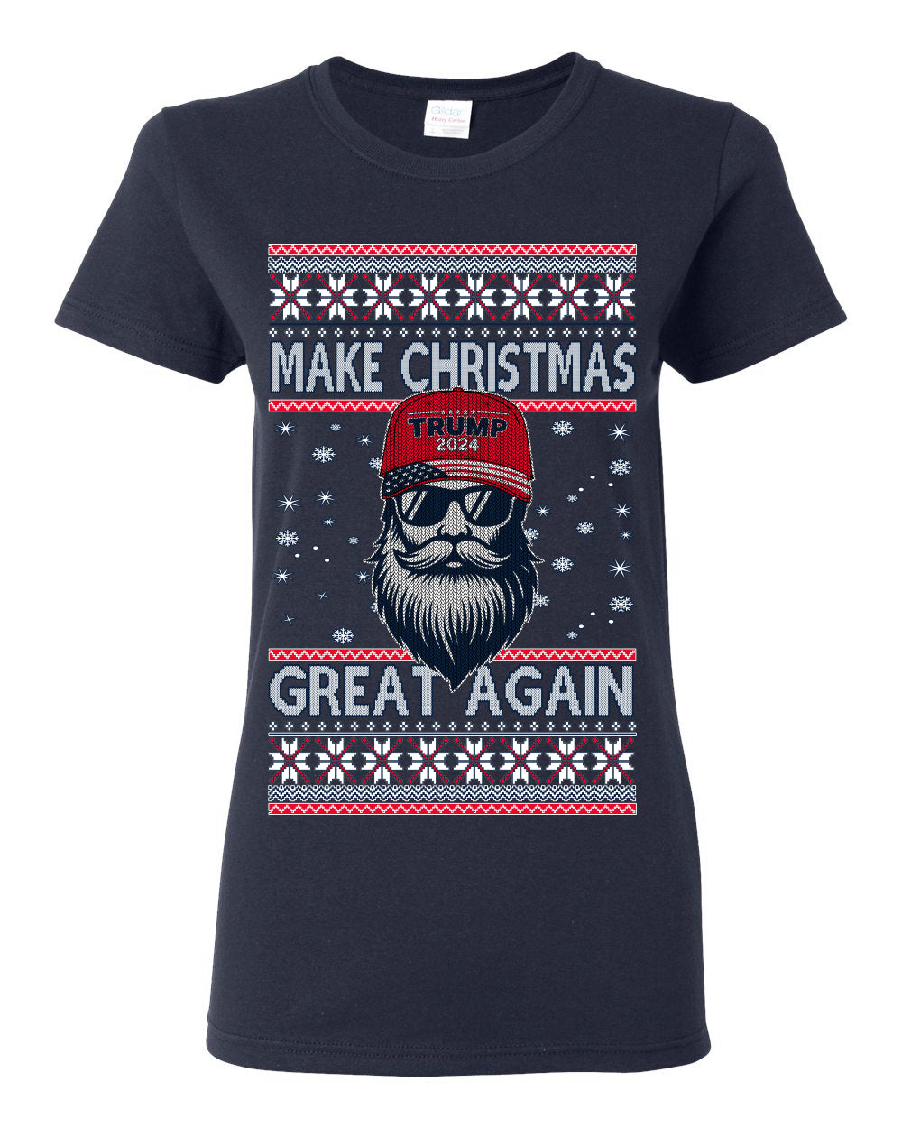 Make Christmas Great Again Trump Santa Claus 2024 MAGA,  Donald Trump JD Vance GOP Republican, Ugly Christmas Sweater Crewneck Sweatshirt Ugly Christmas Womens Graphic T-Shirt