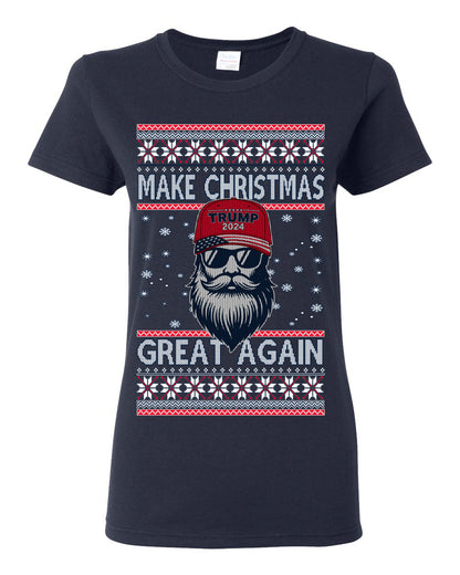 Make Christmas Great Again Trump Santa Claus 2024 MAGA,  Donald Trump JD Vance GOP Republican, Ugly Christmas Sweater Crewneck Sweatshirt Ugly Christmas Womens Graphic T-Shirt