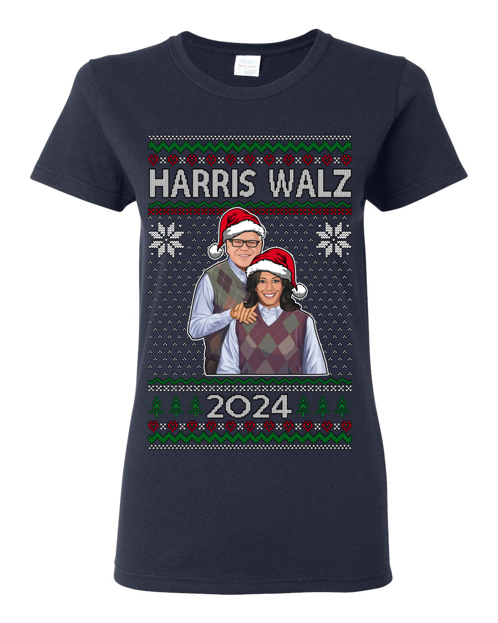 Kamala Harris Tim Walz 2024 Classic Movie Poster, Democrat Political Xmas Ugly Christmas Sweater Crewneck Sweatshirt Ugly Christmas Womens Graphic T-Shirt