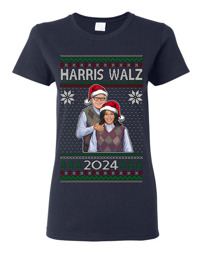 Kamala Harris Tim Walz 2024 Classic Movie Poster, Democrat Political Xmas Ugly Christmas Sweater Crewneck Sweatshirt Ugly Christmas Womens Graphic T-Shirt
