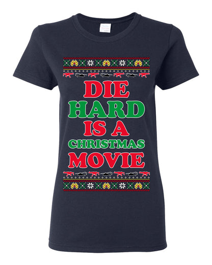 Die Hard is a Christmas Movie Classic, McClane Hans Nakatomi Plaza Xmas Party Holiday Movies, Ugly Christmas Sweater Crewneck Sweatshirt Ugly Christmas Womens Graphic T-Shirt