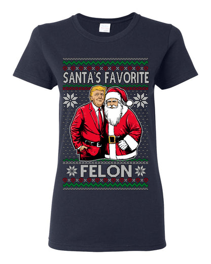 Santa's Favorite Felo,n Funny Donald Trump JD Vance 2024 MAGA Make America Great Again Xmas Santa Claus Funny Sweaters Gift Merch for Republicans, Ugly Christmas Sweater Ugly Christmas Womens Graphic T-Shirt