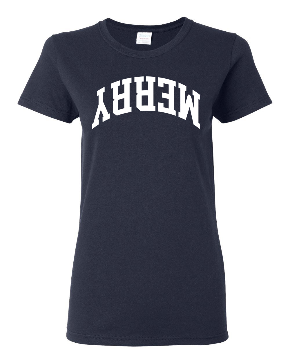 Merry White Text, Classic College Style Trendy Upside Down Ugly Christmas Sweater Ugly Christmas Womens Graphic T-Shirt