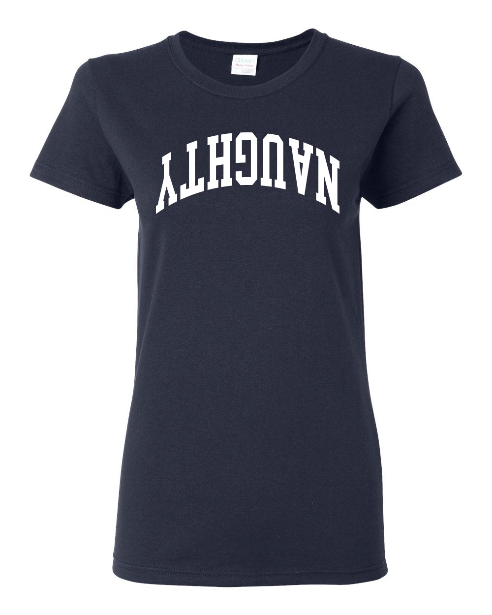 Naughty White Text, Classic College Style Trendy Upside Down Ugly Christmas Sweater Ugly Christmas Womens Graphic T-Shirt