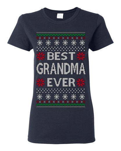 Best Grandma Ever Classic Xmas Winter Holidays Ugly Christmas Sweater Ugly Christmas Womens Graphic T-Shirt