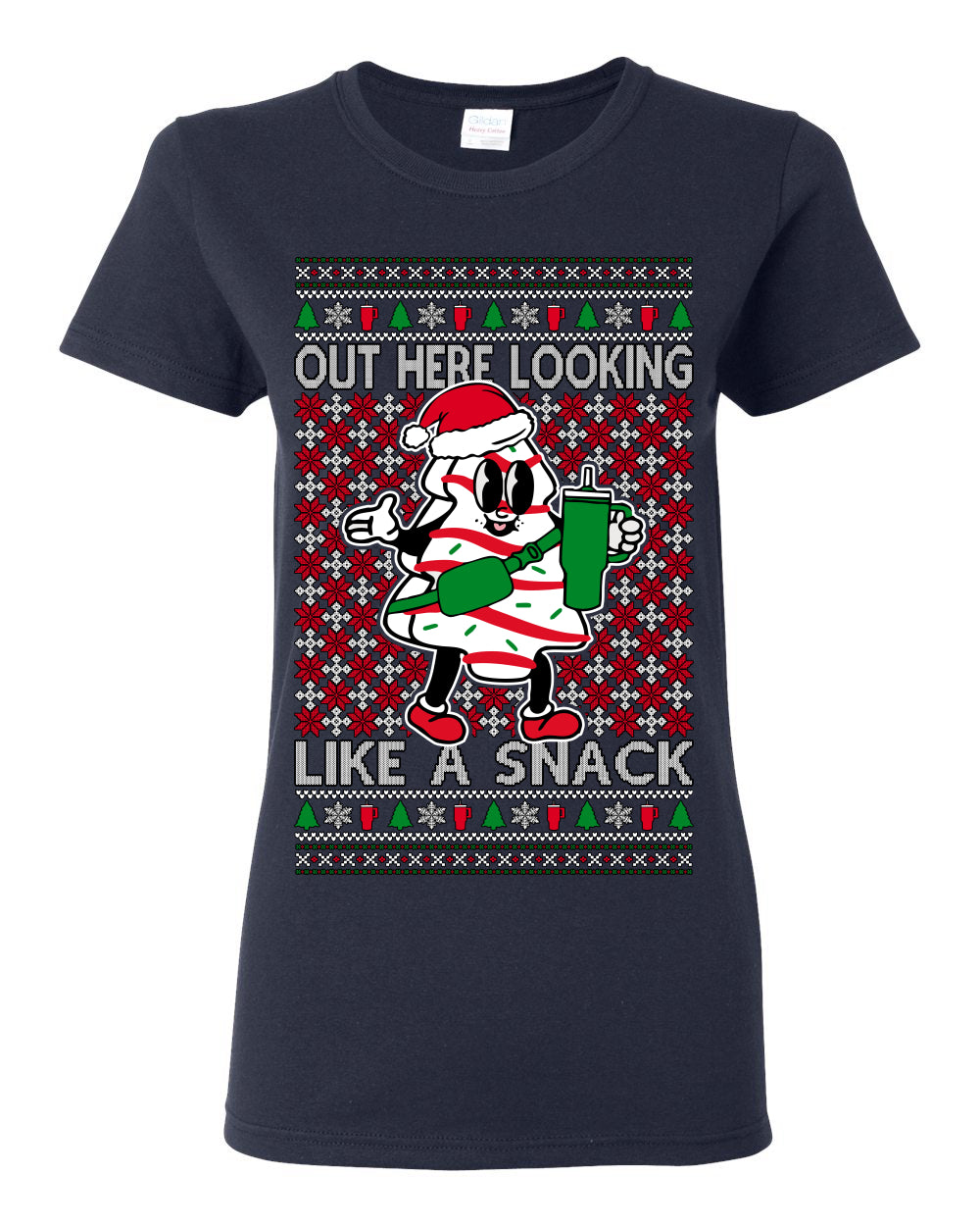 Out Here Looking Like a Snack, Funny Cute White Chocolate Sprinkles Holiday Trendy Millennial Christmas Cookie Ugly Christmas Sweater Ugly Christmas Womens Graphic T-Shirt