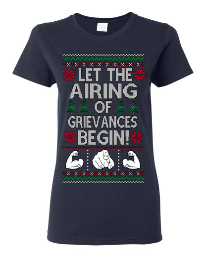 Let the Airing of Grievances Begin Funny TV Sitcom Festivus for the Rest of Us, Feats of Strength Iconic TV Quote Ugly Christmas Womens Graphic T-Shirt