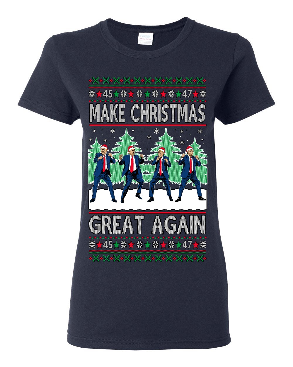 Make Christmas Great Again Shimmy Dance USA President Ugly Christmas Sweater Ugly Christmas Womens Graphic T-Shirt