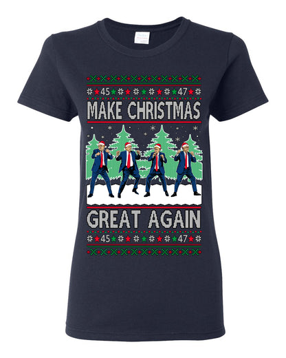 Make Christmas Great Again Shimmy Dance USA President Ugly Christmas Sweater Ugly Christmas Womens Graphic T-Shirt