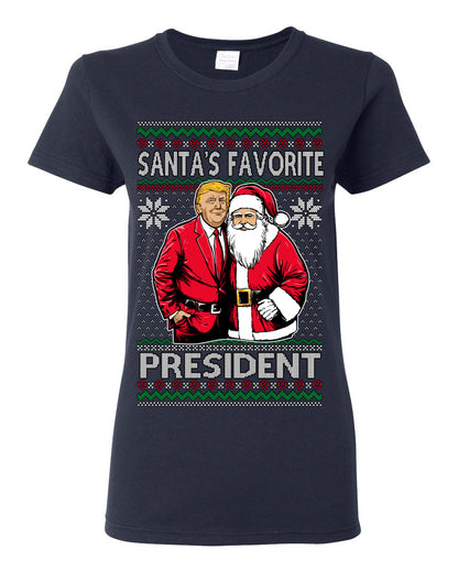 Santa's Favorite President Red Suit Trump, 47th USA President of the United States, Gift for Republicans Conservatives Ugly Christmas Sweater Ugly Christmas Womens Graphic T-Shirt