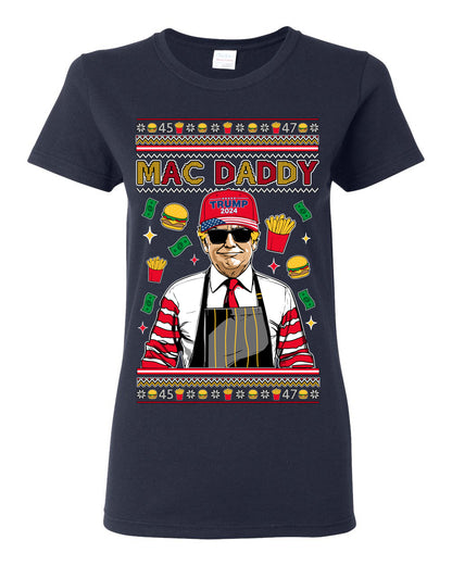 Mac Daddy Funny Viral Trump Meme, PA Fast Food Worker Chef Fries Burgers, 2024 MAGA Make America Great Again Ugly Christmas Sweater Ugly Christmas Womens Graphic T-Shirt