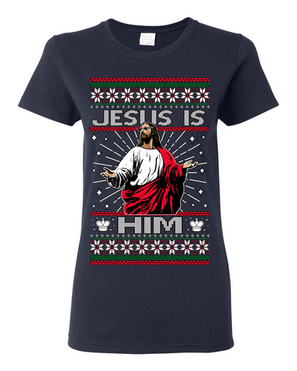 Jesus Is Him Funny Gen Z Viral Meme Shades, Religious Christ Christian Christianity Brain Rot Joke Slang Ugly Christmas Sweater Ugly Christmas Womens Graphic T-Shirt