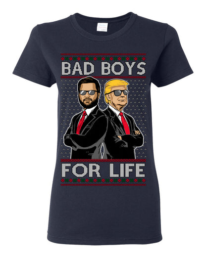 Bad Boys for Life Donald Trump JD Vance, MAGA Make America Great Again 2024, 90s Comedy Movie Parody Ugly Christmas Sweater Ugly Christmas Womens Graphic T-Shirt