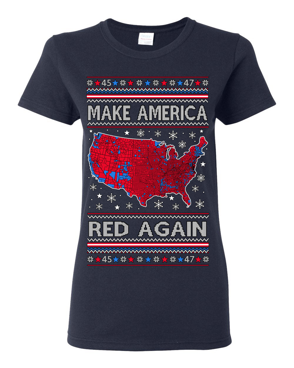 Make America Red Again USA Map, President Donald Trump 2024 MAGA Red Wave, Ugly Christmas Sweater Ugly Christmas Womens Graphic T-Shirt