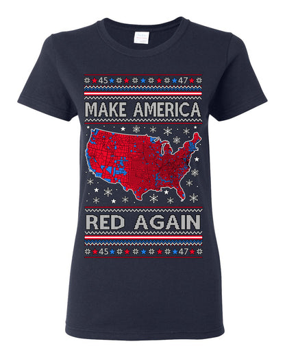 Make America Red Again USA Map, President Donald Trump 2024 MAGA Red Wave, Ugly Christmas Sweater Ugly Christmas Womens Graphic T-Shirt
