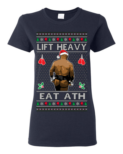 Lift Heavy Eat Ath Merry Chrithmith, Mike Tyson Butt Viral Weightlifting Lifting Boxing Fight Meme Men Women Funny Ugly Christmas Sweater Ugly Christmas Womens Graphic T-Shirt