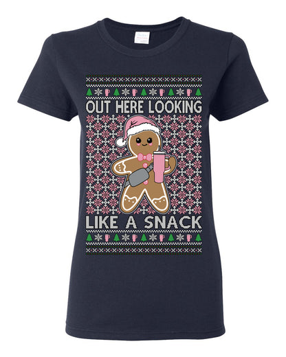Out Here Looking Like a Snack Cute Xmas Cookie Ugly Christmas Sweater Ugly Christmas Womens Graphic T-Shirt
