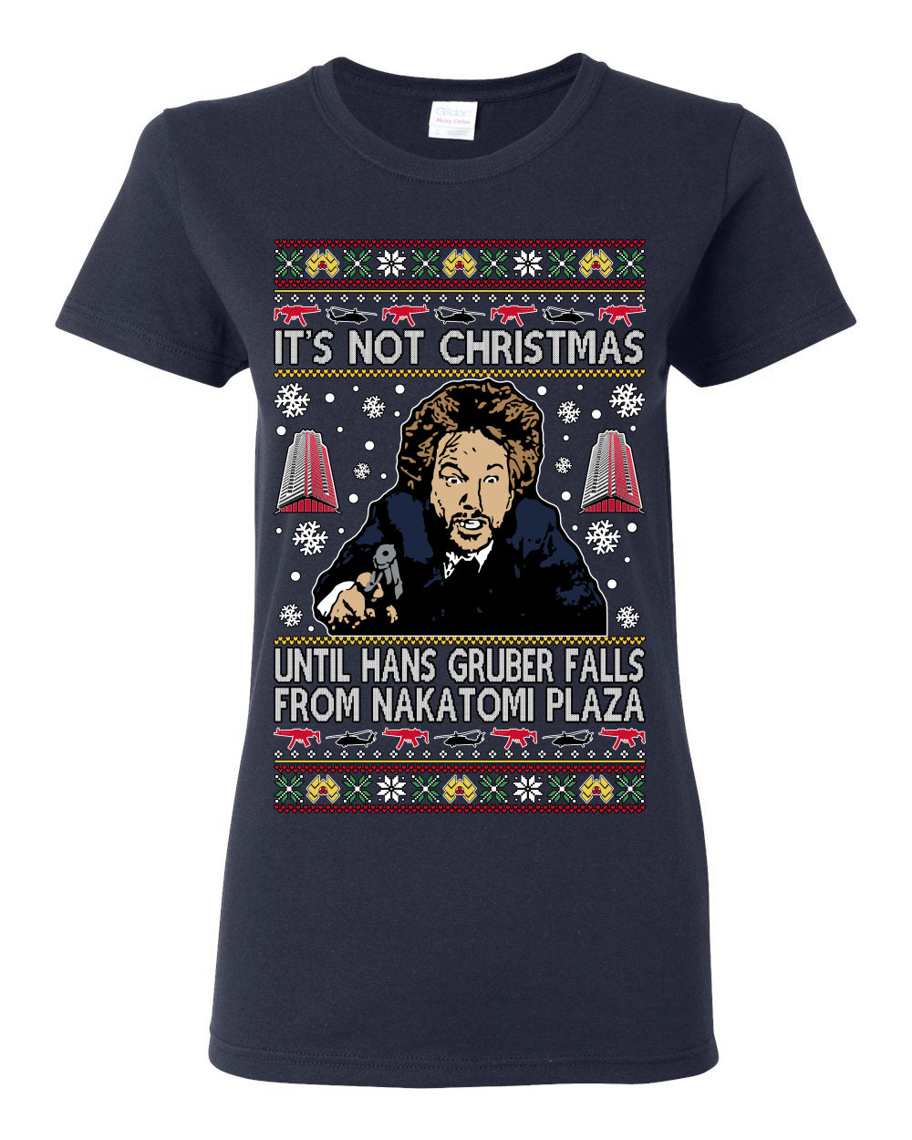It's Not Christmas Until Hans Gruber Falls From Nakatomi Plaza Color, Classic Xmas Movie McClane, Ugly Christmas Sweater Ugly Christmas Womens Graphic T-Shirt
