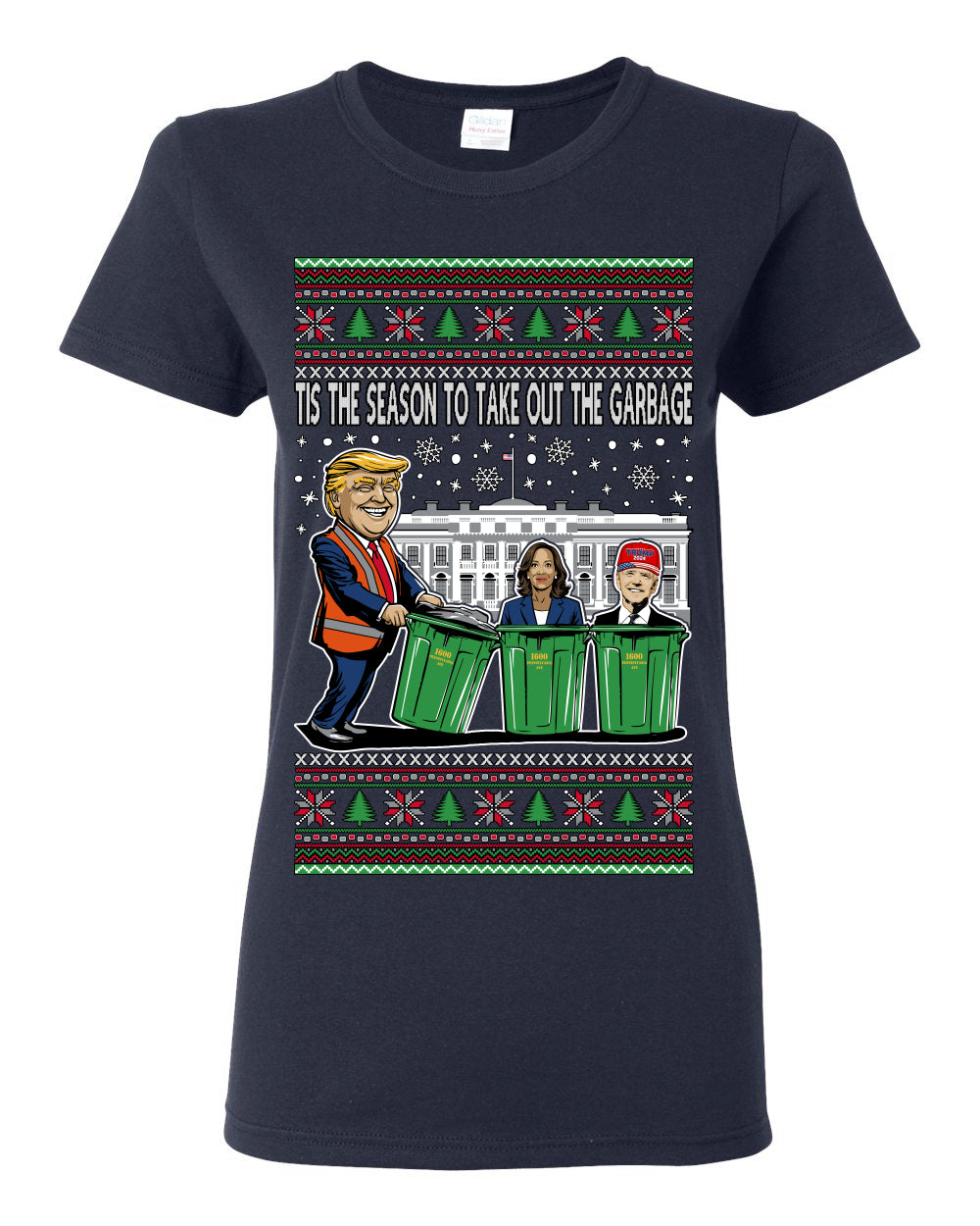 Tis the Season to Take Out the Garbage President Trump, 47th USA President of the United States, Gift for Republicans Conservatives Ugly Christmas Sweater Ugly Christmas Womens Graphic T-Shirt