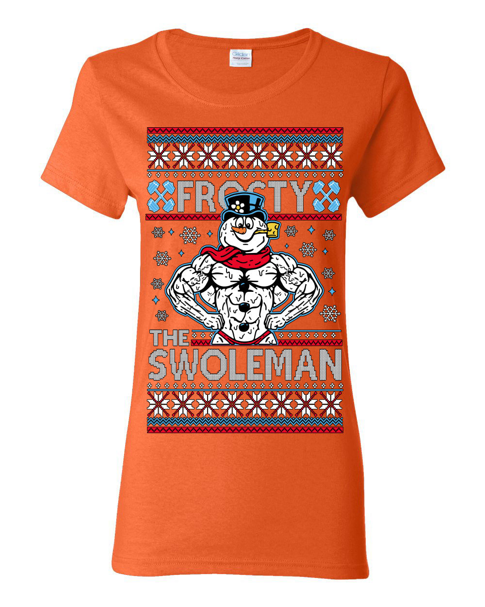 Frosty the Swoleman, Funny Snow Man Workout Gym Weight Lifting, Snowman Classic Movie Ugly Christmas Sweater Ugly Christmas Womens Graphic T-Shirt