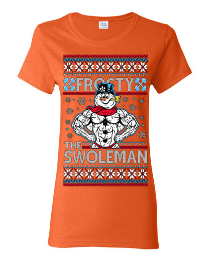 Frosty the Swoleman, Funny Snow Man Workout Gym Weight Lifting, Snowman Classic Movie Ugly Christmas Sweater Ugly Christmas Womens Graphic T-Shirt
