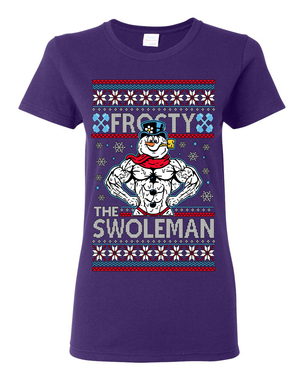 Frosty the Swoleman, Funny Snow Man Workout Gym Weight Lifting, Snowman Classic Movie Ugly Christmas Sweater Ugly Christmas Womens Graphic T-Shirt