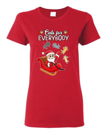 Cats for Everybody, Cute Santa Claus Santa's Sleigh Floating Space Cat  Ugly Christmas Womens Graphic T-Shirt