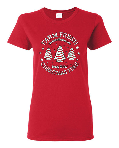Farm Fresh Christmas Tree, Sprinkle Frosted Cake, Ready to Eat | Classic Winter Holiday Dessert  Ugly Christmas Womens Graphic T-Shirt