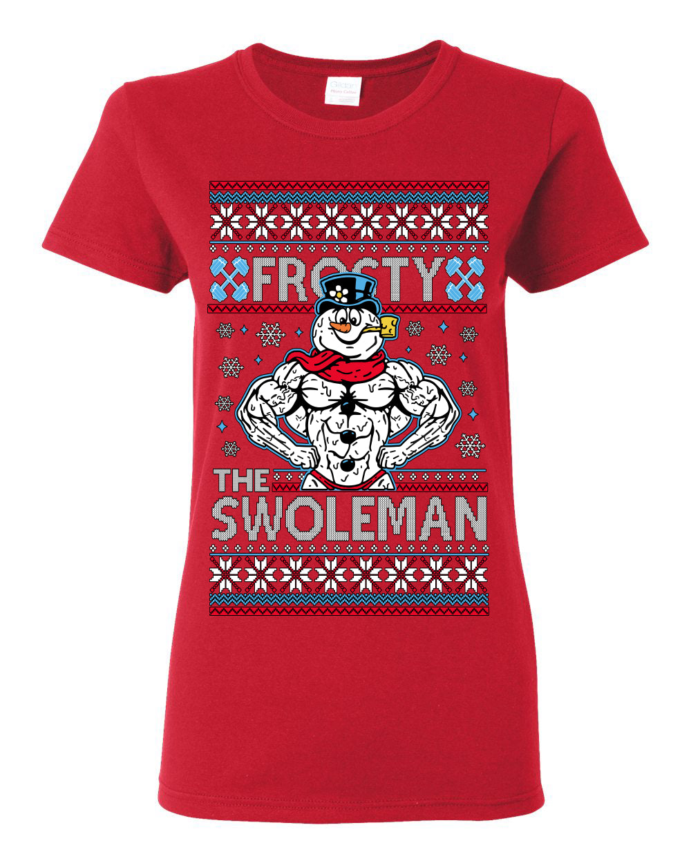 Frosty the Swoleman, Funny Snow Man Workout Gym Weight Lifting, Snowman Classic Movie Ugly Christmas Sweater Ugly Christmas Womens Graphic T-Shirt
