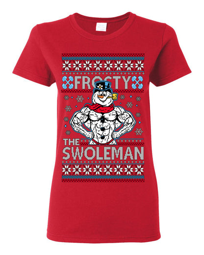 Frosty the Swoleman, Funny Snow Man Workout Gym Weight Lifting, Snowman Classic Movie Ugly Christmas Sweater Ugly Christmas Womens Graphic T-Shirt