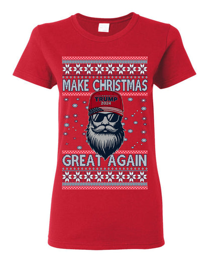 Make Christmas Great Again Trump Santa Claus 2024 MAGA,  Donald Trump JD Vance GOP Republican, Ugly Christmas Sweater Crewneck Sweatshirt Ugly Christmas Womens Graphic T-Shirt