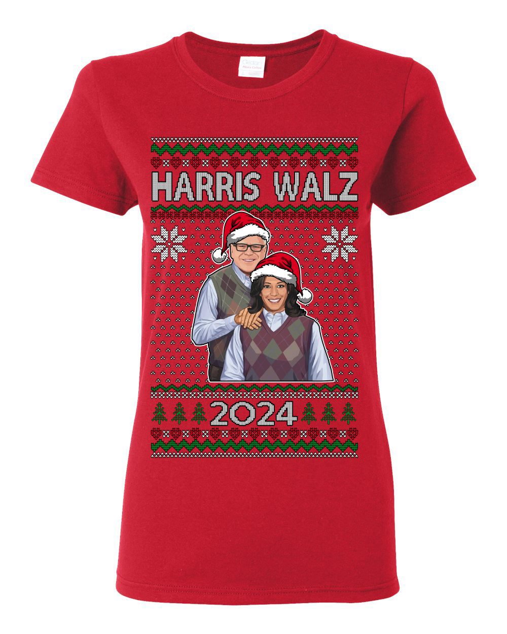 Kamala Harris Tim Walz 2024 Classic Movie Poster, Democrat Political Xmas Ugly Christmas Sweater Crewneck Sweatshirt Ugly Christmas Womens Graphic T-Shirt