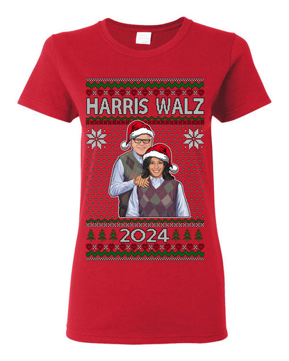 Kamala Harris Tim Walz 2024 Classic Movie Poster, Democrat Political Xmas Ugly Christmas Sweater Crewneck Sweatshirt Ugly Christmas Womens Graphic T-Shirt