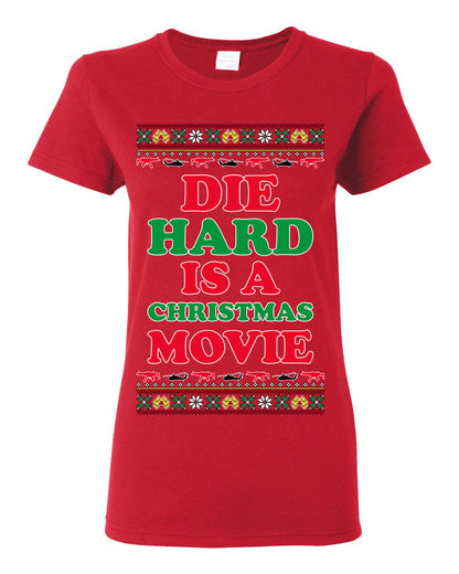 Die Hard is a Christmas Movie Classic, McClane Hans Nakatomi Plaza Xmas Party Holiday Movies, Ugly Christmas Sweater Crewneck Sweatshirt Ugly Christmas Womens Graphic T-Shirt