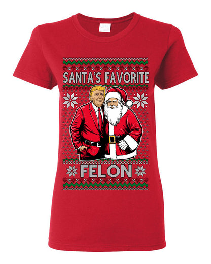 Santa's Favorite Felo,n Funny Donald Trump JD Vance 2024 MAGA Make America Great Again Xmas Santa Claus Funny Sweaters Gift Merch for Republicans, Ugly Christmas Sweater Ugly Christmas Womens Graphic T-Shirt