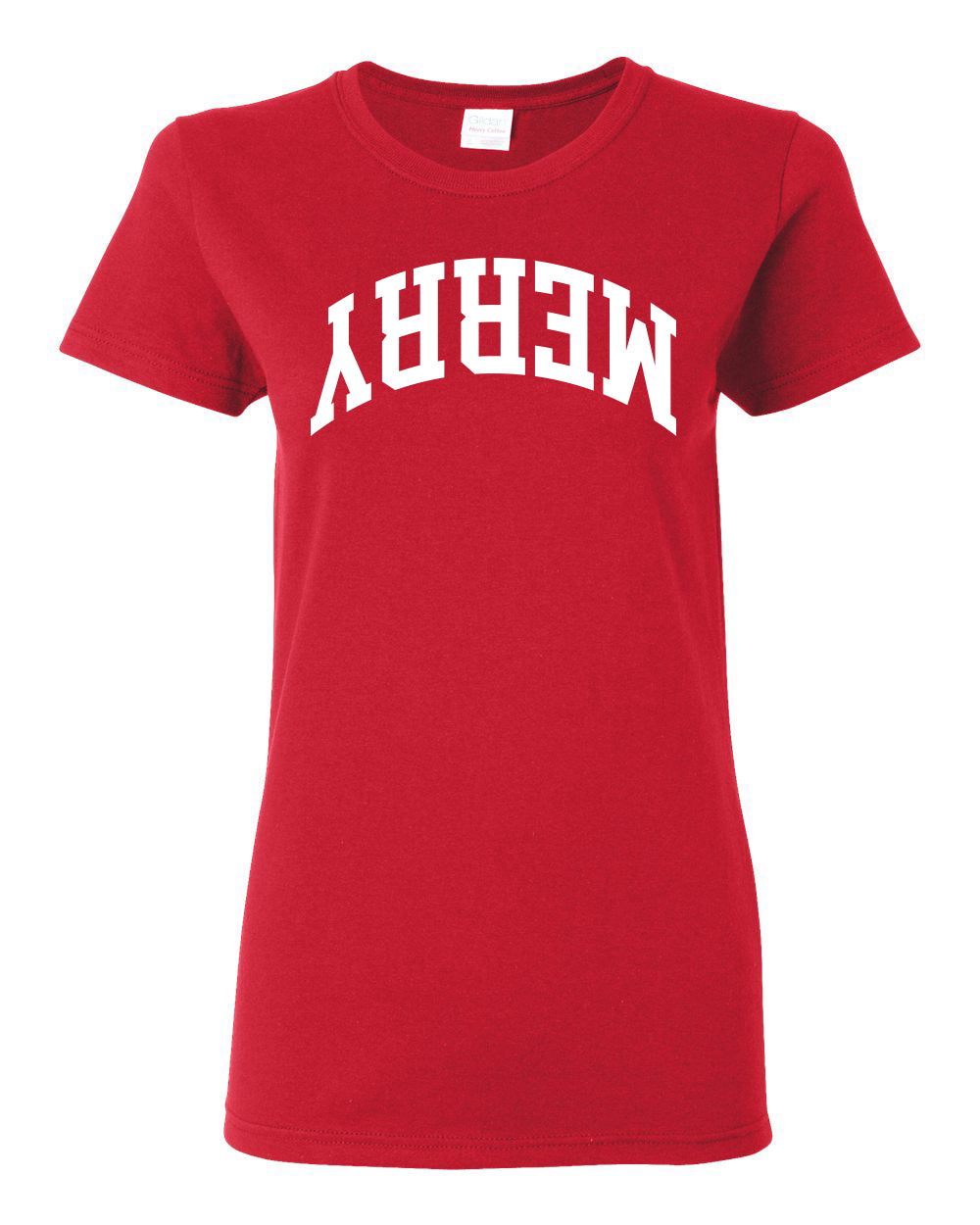 Merry White Text, Classic College Style Trendy Upside Down Ugly Christmas Sweater Ugly Christmas Womens Graphic T-Shirt