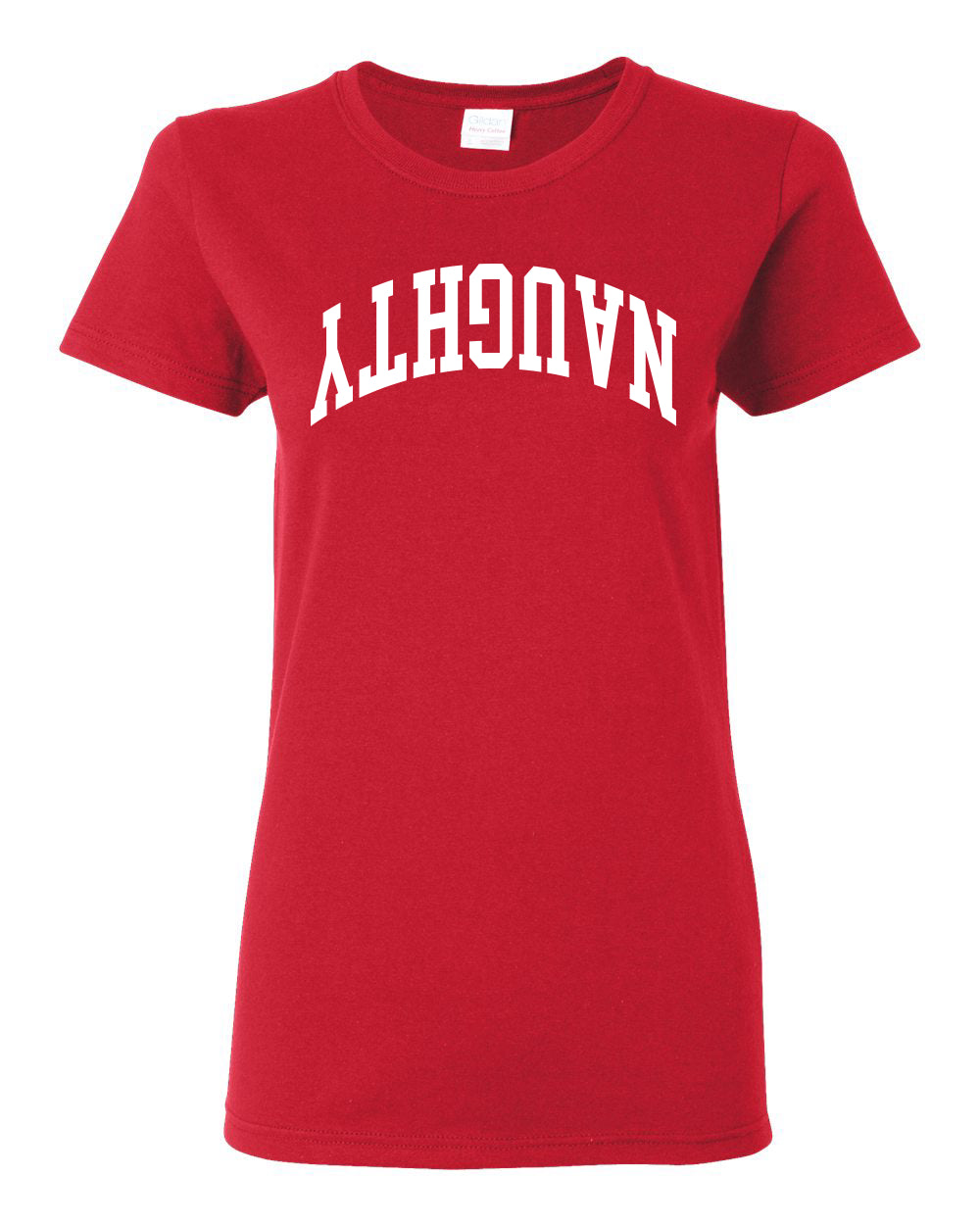 Naughty White Text, Classic College Style Trendy Upside Down Ugly Christmas Sweater Ugly Christmas Womens Graphic T-Shirt