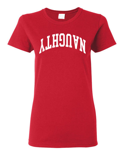 Naughty White Text, Classic College Style Trendy Upside Down Ugly Christmas Sweater Ugly Christmas Womens Graphic T-Shirt