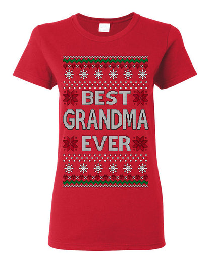 Best Grandma Ever Classic Xmas Winter Holidays Ugly Christmas Sweater Ugly Christmas Womens Graphic T-Shirt