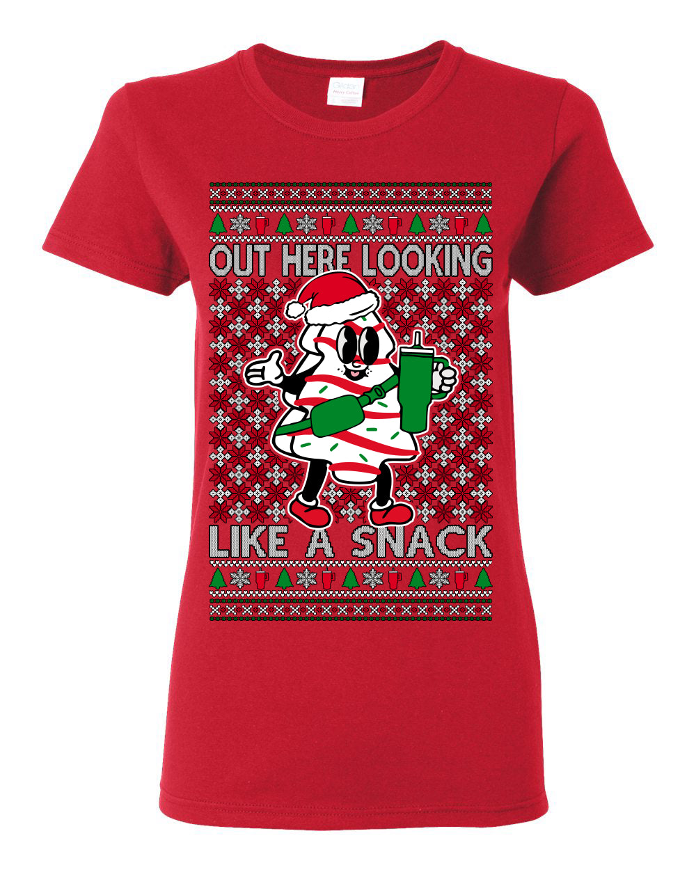 Out Here Looking Like a Snack, Funny Cute White Chocolate Sprinkles Holiday Trendy Millennial Christmas Cookie Ugly Christmas Sweater Ugly Christmas Womens Graphic T-Shirt