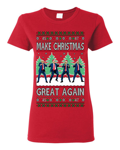 Make Christmas Great Again Shimmy Dance USA President Ugly Christmas Sweater Ugly Christmas Womens Graphic T-Shirt