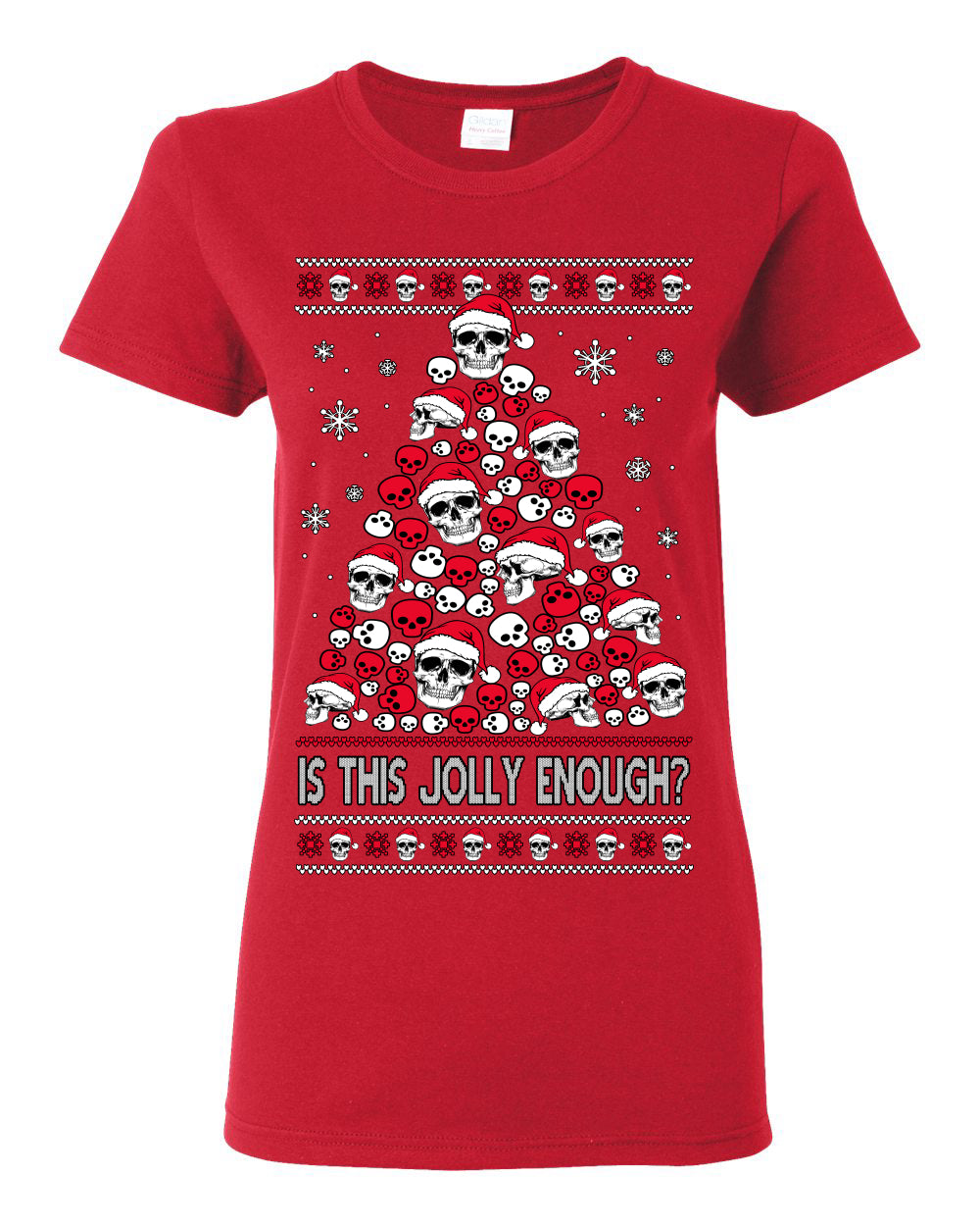 Is This Jolly Enough? Skeleton Halloween Xmas Skull Christmas Tree Ugly Christmas Sweater Ugly Christmas Womens Graphic T-Shirt