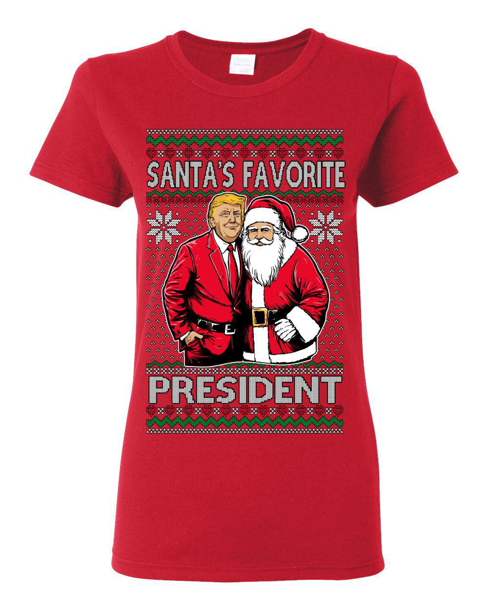 Santa's Favorite President Red Suit Trump, 47th USA President of the United States, Gift for Republicans Conservatives Ugly Christmas Sweater Ugly Christmas Womens Graphic T-Shirt