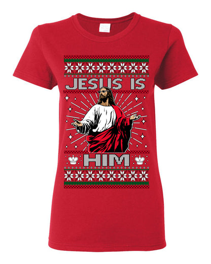 Jesus Is Him Funny Gen Z Viral Meme Shades, Religious Christ Christian Christianity Brain Rot Joke Slang Ugly Christmas Sweater Ugly Christmas Womens Graphic T-Shirt